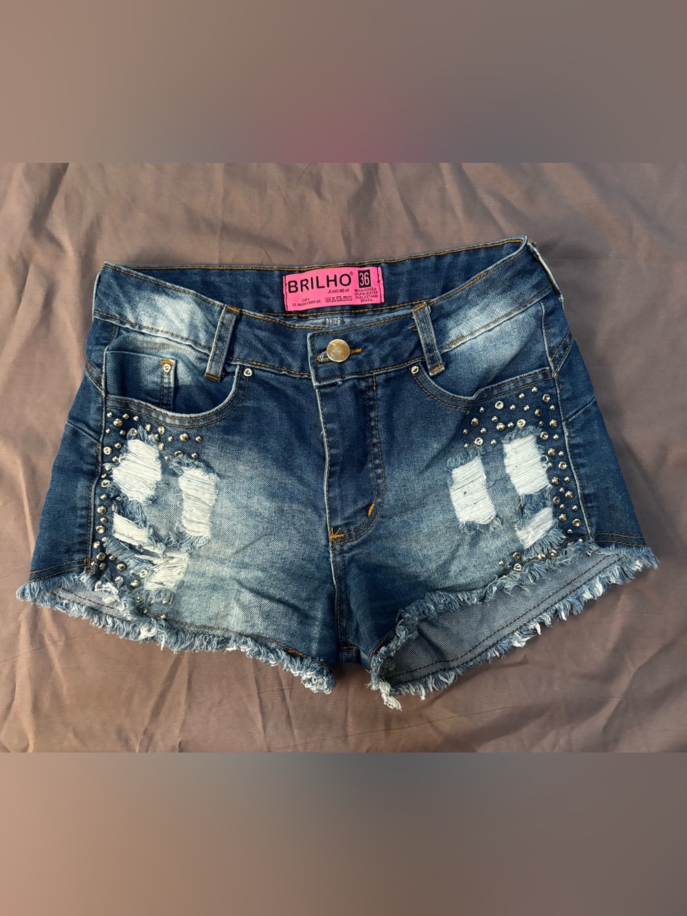 Brilho Studded Distressed Jean Shorts